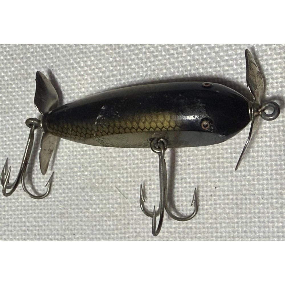 Vintage Creek Chub Injured Minnow Fishing Lure Glass Eyes Propeller Bait